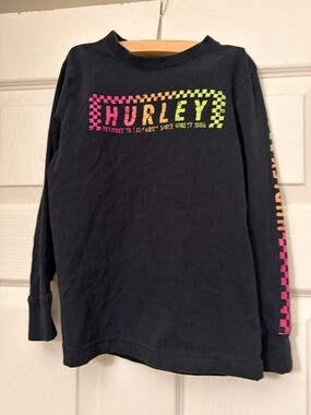 Hurley Black Long-Sleeve Tee with Neon Pink-Orange-Yellow-Green Logo